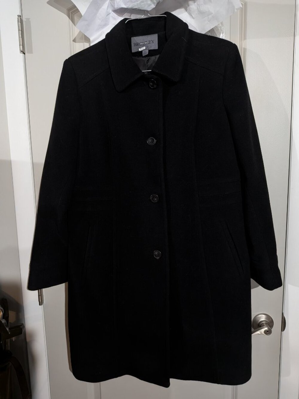 Women's Bromley Wool Collared Button Up Overcoat with Belt & Pockets Black XL Dr